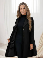 Aurohaya Women’s Mid Length Wool Coat with V Cut Notched Collar Elegant Winter Jacket